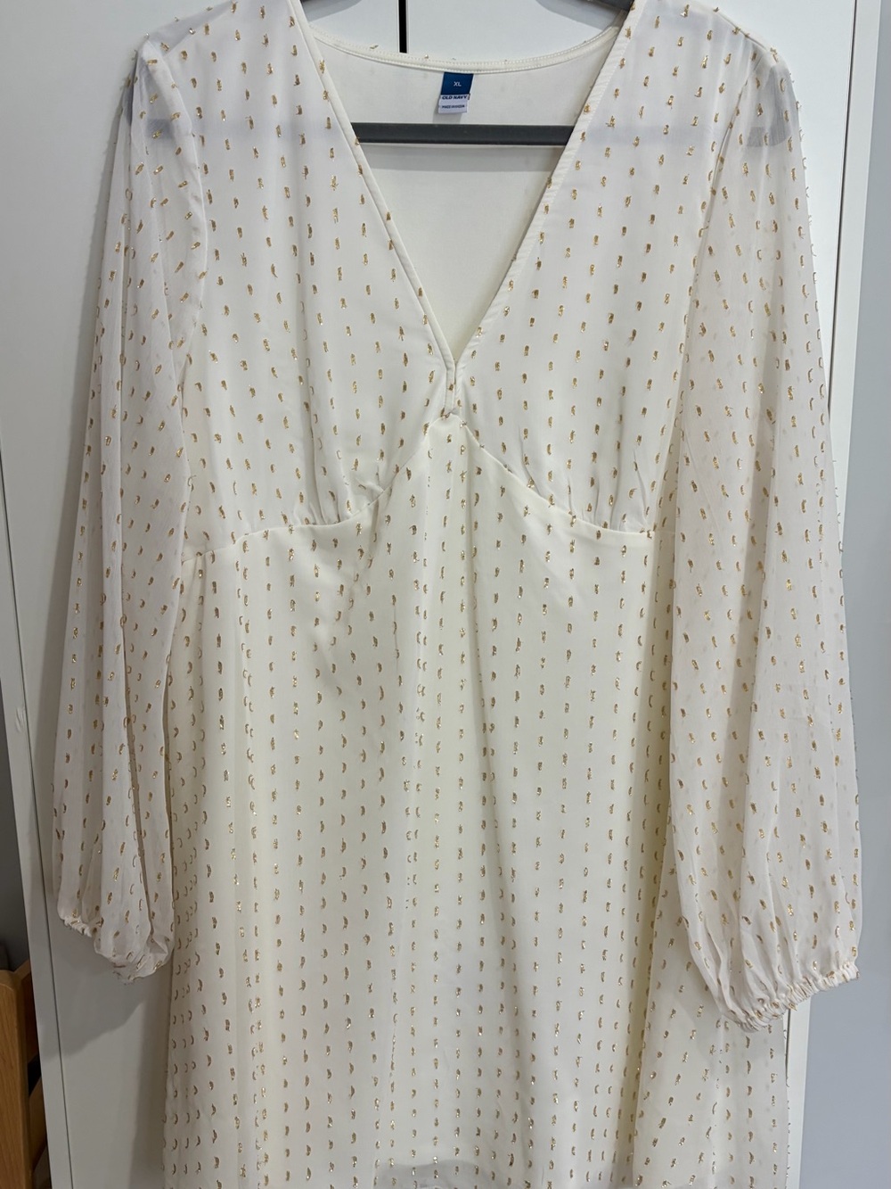 Old Navy Cream V-Neck Blouse with Gold Dot Accent